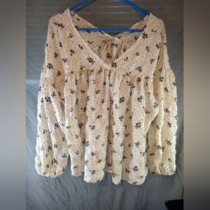Ces Femme Cream Floral Peasant Blouse